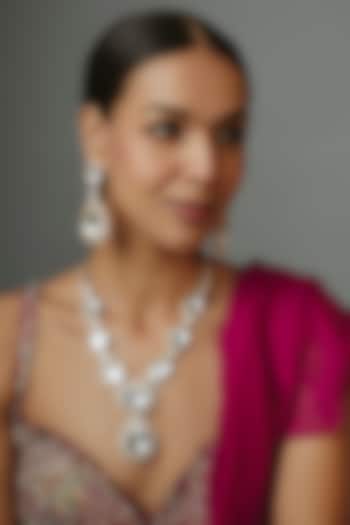 Gold Finish Kundan Polki & Zircon Long Necklace Set by Vivinia By Vidhi Mehra at Pernia's Pop Up Shop