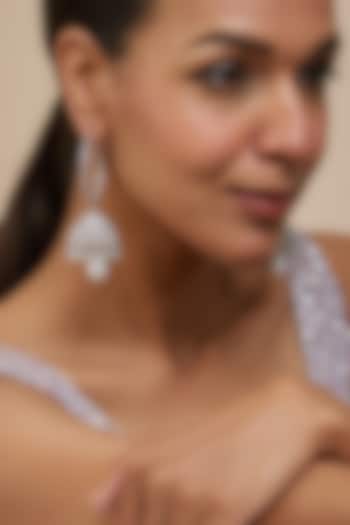 White Finish Zircon & Pearl Jhumka Earrings by Vivinia By Vidhi Mehra at Pernia's Pop Up Shop