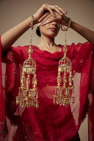 Gold Finish Leaf Charm Tying Kaleeras (Set Of 2) by Vivinia By Vidhi Mehra