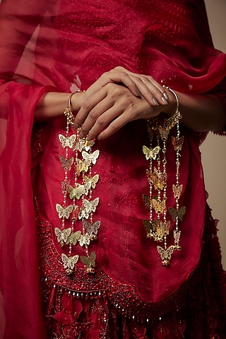 Gold Finish Butterfly Charm Bangle Kaleeras (Set Of 2) by Vivinia By Vidhi Mehra