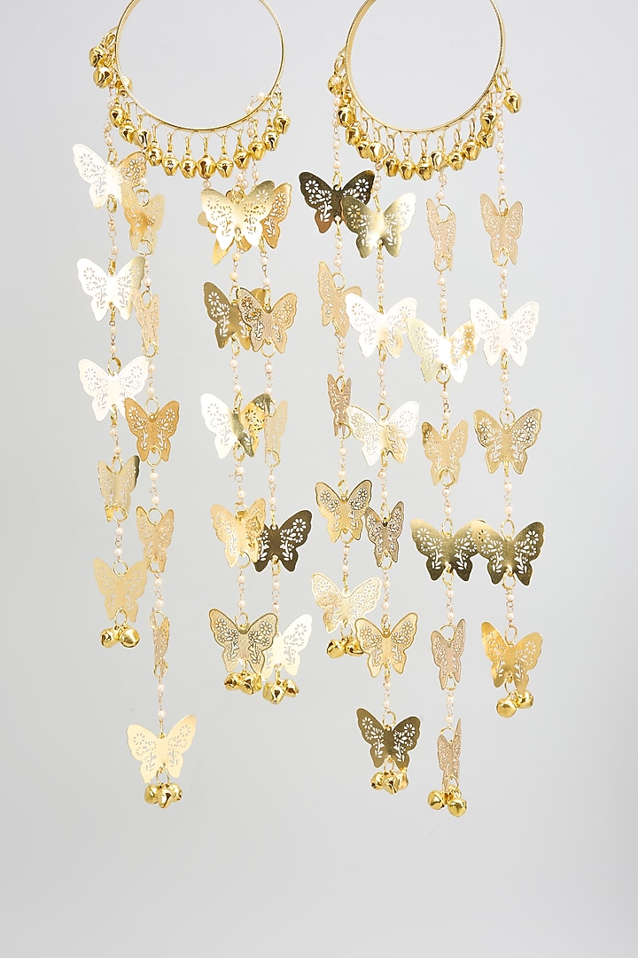 Gold Finish Butterfly Charm Bangle Kaleeras (Set Of 2) by Vivinia By Vidhi Mehra at Pernia's Pop Up Shop