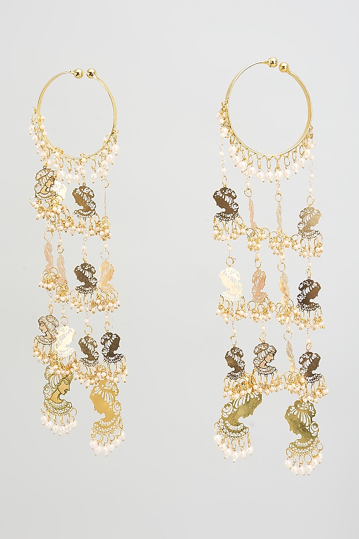 Gold Finish Shell & Face Charm Bangle Kaleeras (Set Of 2) by Vivinia By Vidhi Mehra at Pernia's Pop Up Shop
