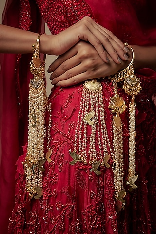 Gold Finish Beaded & Bird Charm Bangle Kaleeras (Set Of 2) by Vivinia By Vidhi Mehra