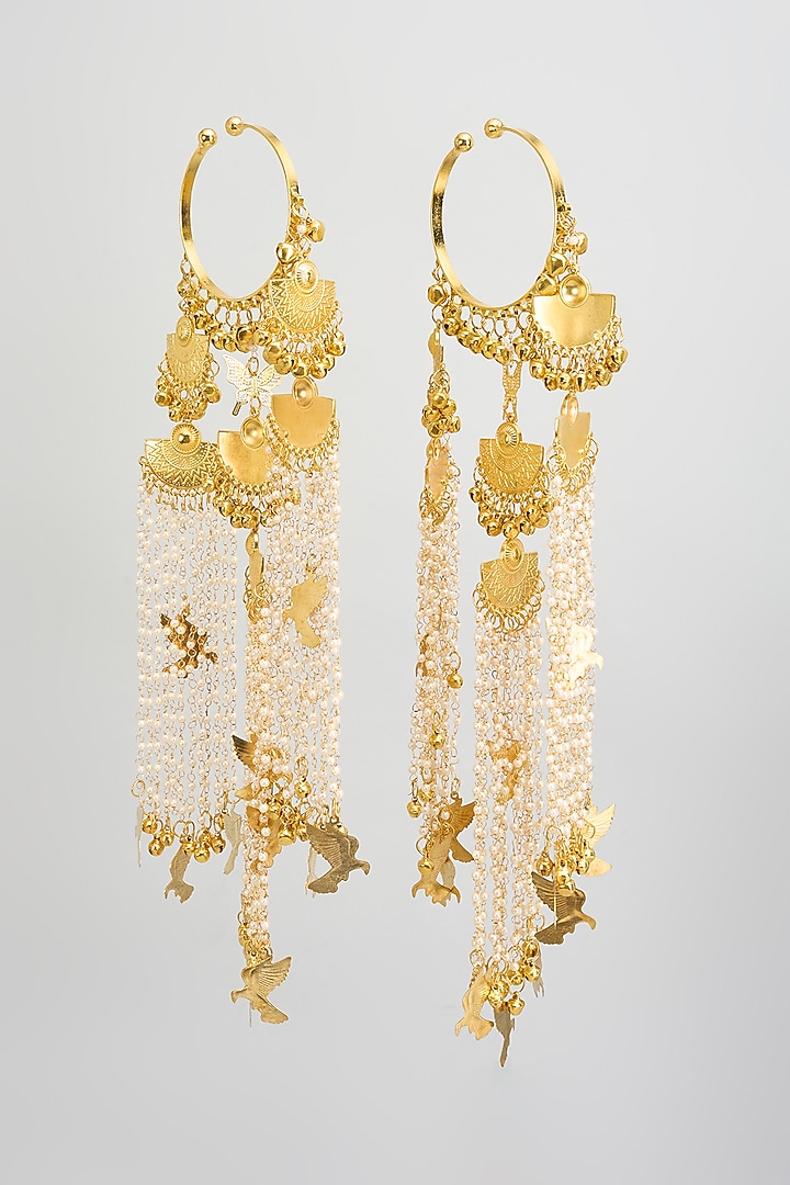 Gold Finish Beaded & Bird Charm Bangle Kaleeras (Set Of 2) by Vivinia By Vidhi Mehra at Pernia's Pop Up Shop