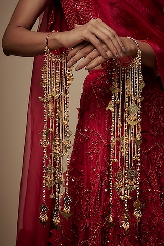 Gold Finish Multi-Colored Charm Bangle Kaleeras (Set Of 2) by Vivinia By Vidhi Mehra