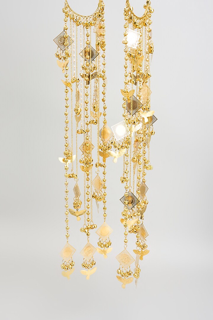 Gold Finish Multi-Colored Charm Bangle Kaleeras (Set Of 2) by Vivinia By Vidhi Mehra at Pernia's Pop Up Shop