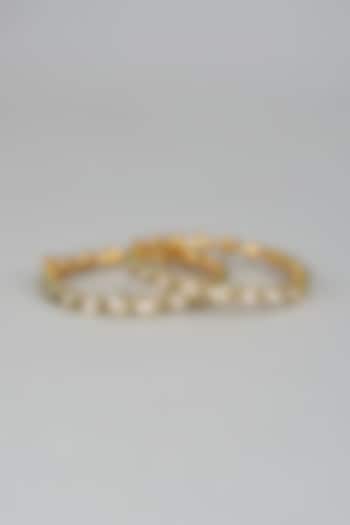 Gold Finish Kundan Polki Meenakari Bangles (Set Of 2) by Vivinia By Vidhi Mehra at Pernia's Pop Up Shop
