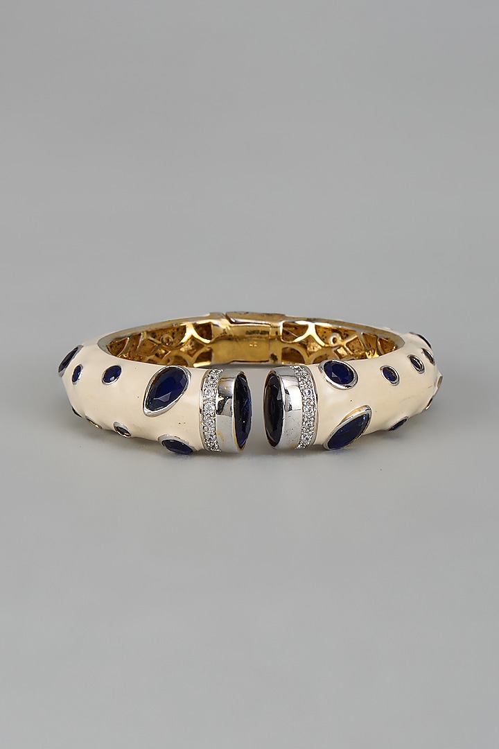 Gold Finish Sapphire Synthetic Stone Enamelled Bangle by Vivinia By Vidhi Mehra