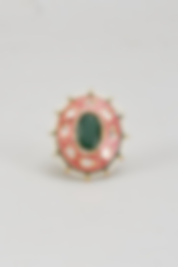 Gold Finish Kundan Polki & Red Onyx Ring by Vivinia By Vidhi Mehra at Pernia's Pop Up Shop