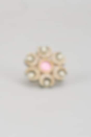 Gold Finish Kundan Polki & Pink Onyx Ring by Vivinia By Vidhi Mehra at Pernia's Pop Up Shop