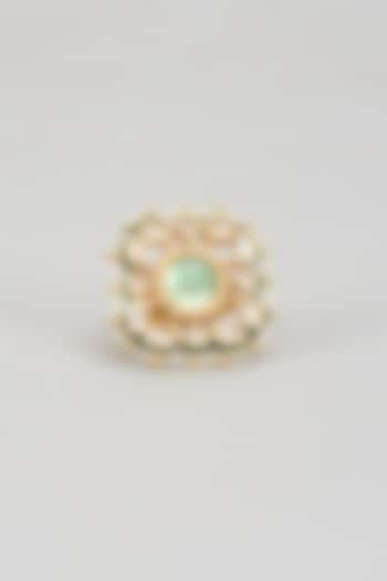 Gold Finish Kundan Polki & Green Onyx Ring by Vivinia By Vidhi Mehra at Pernia's Pop Up Shop