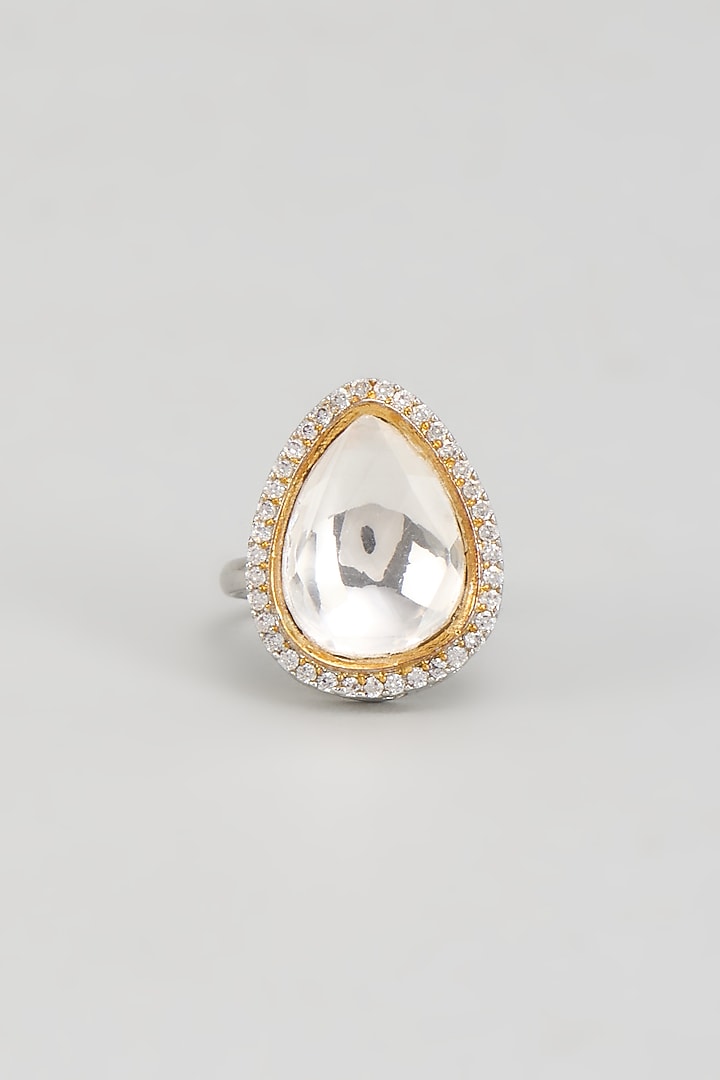 Gold Finish Kundan Polki & Zircon Ring by Vivinia By Vidhi Mehra at Pernia's Pop Up Shop