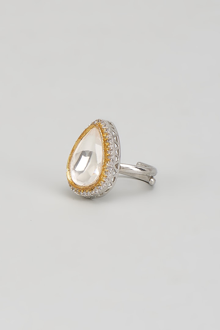Gold Finish Kundan Polki & Zircon Ring by Vivinia By Vidhi Mehra at Pernia's Pop Up Shop