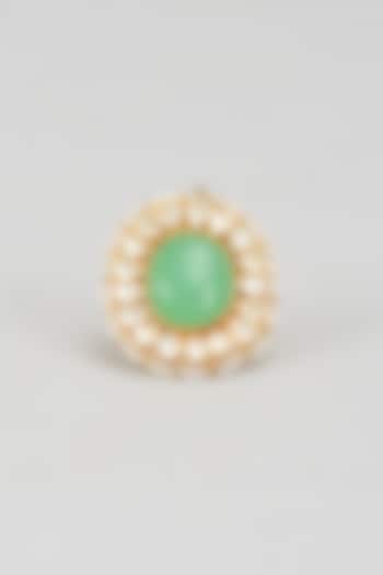 Gold Finish Kundan Polki & Green Onyx Ring by Vivinia By Vidhi Mehra at Pernia's Pop Up Shop