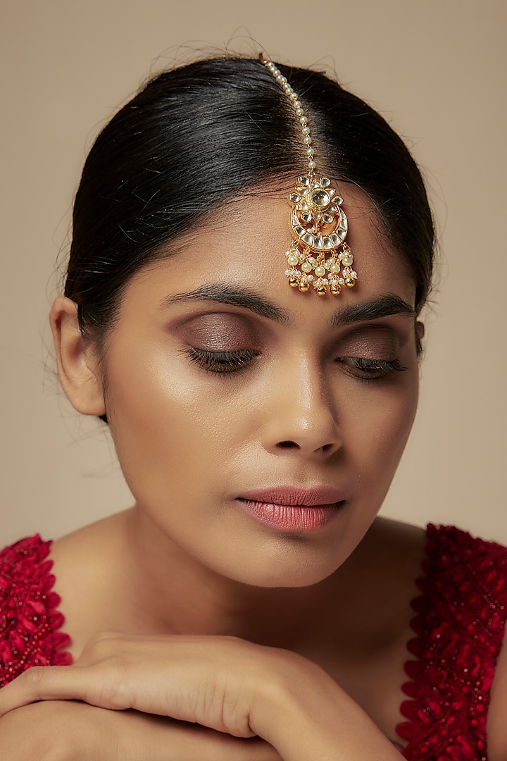 Gold Finish Kundan Polki Maangtikka by Vivinia By Vidhi Mehra