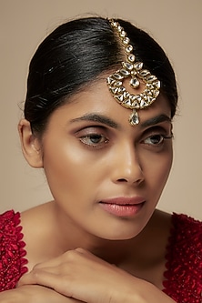 Gold Finish Kundan Polki Maangtikka by Vivinia By Vidhi Mehra-MAANG TIKKA