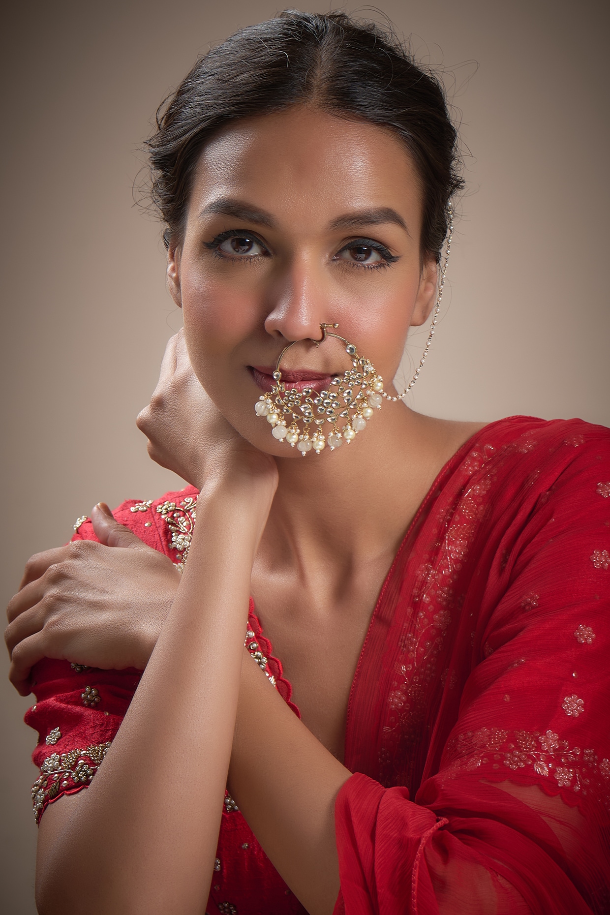 Green & Pink Stone Studded Floral Meenakari Gold Plated Nose Ring –  Silvermerc Designs