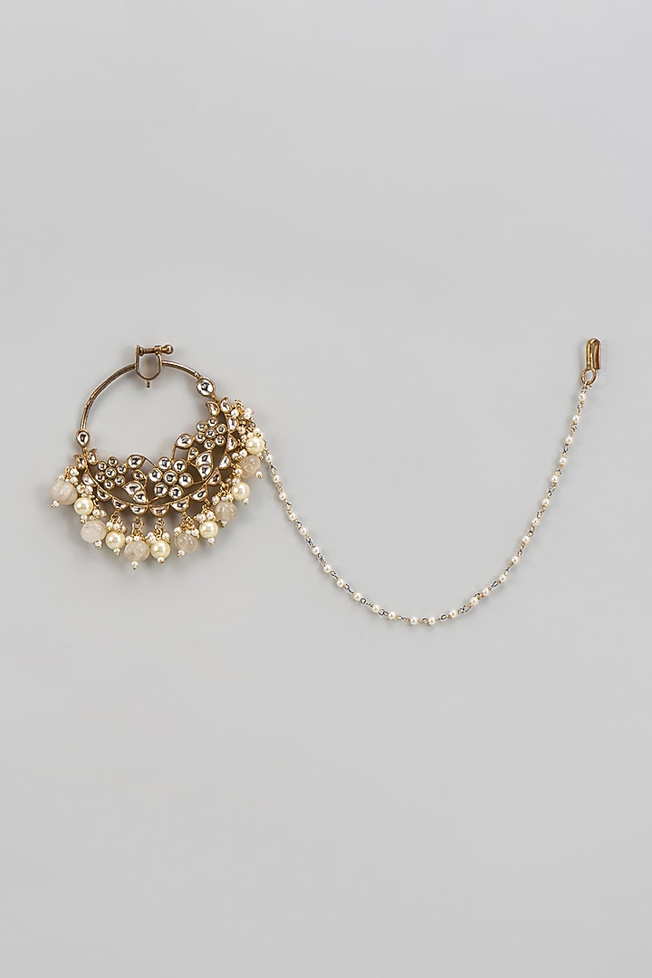Gold Finish Kundan Polki Nath by Vivinia By Vidhi Mehra at Pernia's Pop Up Shop