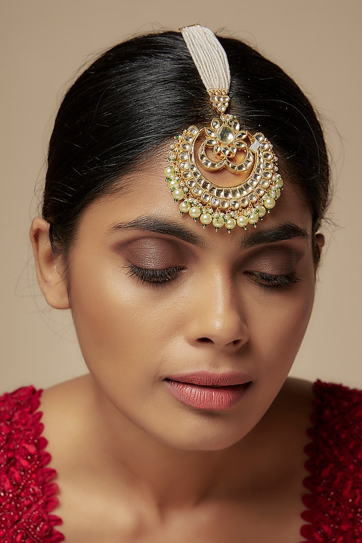 Gold Finish Kundan Polki Maangtikka by Vivinia By Vidhi Mehra