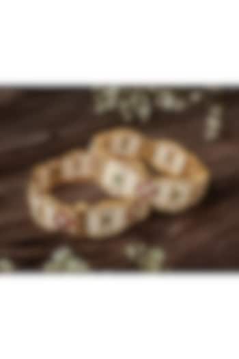 Gold Finish Pink & Green Gemstone Beaded Bangles (Set Of 2) by Vivinia By Vidhi Mehra at Pernia's Pop Up Shop