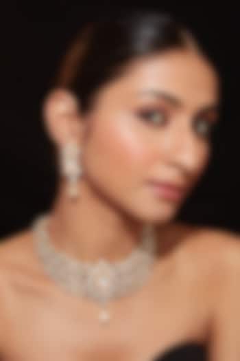 Gold Finish Kundan Polki & Pearl Drop Necklace Set by Vivinia By Vidhi Mehra at Pernia's Pop Up Shop