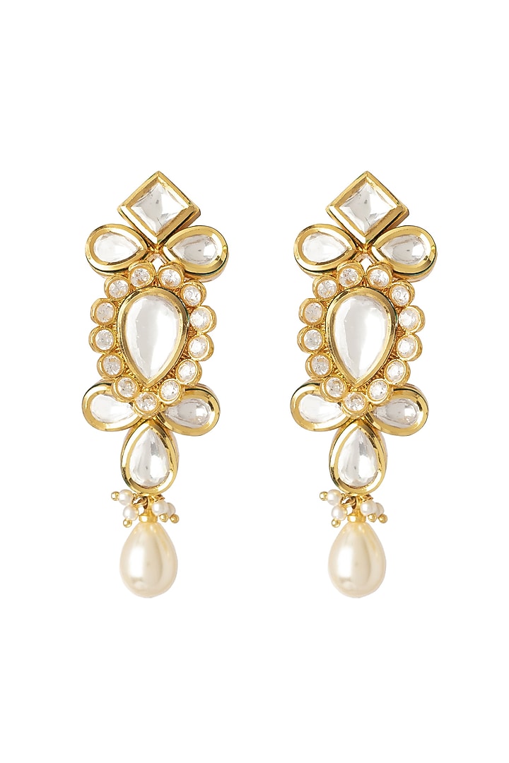 Gold Finish Kundan Polki & Pearl Drop Necklace Set by Vivinia By Vidhi Mehra at Pernia's Pop Up Shop