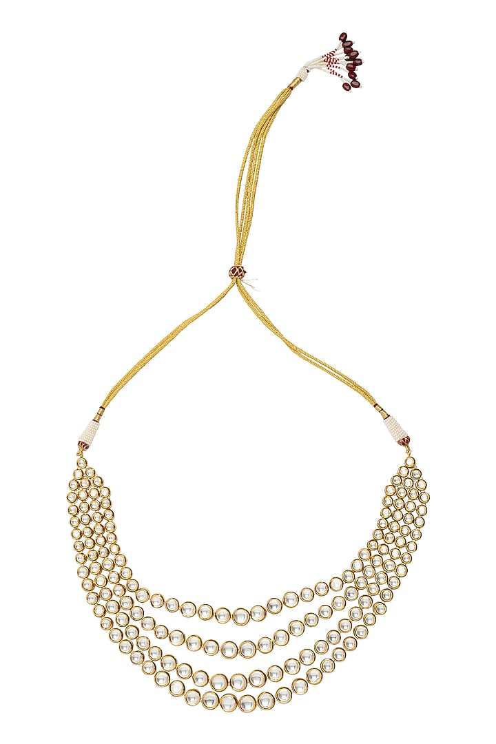 Gold Finish Kundan Polki & Diamond Layered Necklace Set by Vivinia By Vidhi Mehra at Pernia's Pop Up Shop