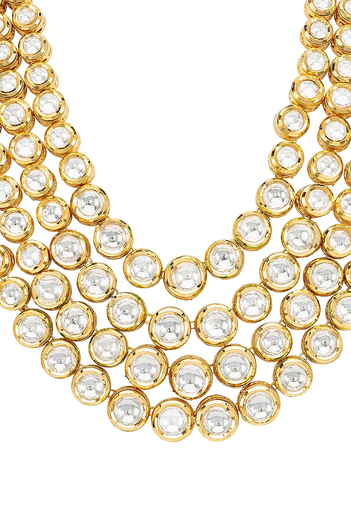 Gold Finish Kundan Polki & Diamond Layered Necklace Set by Vivinia By Vidhi Mehra at Pernia's Pop Up Shop