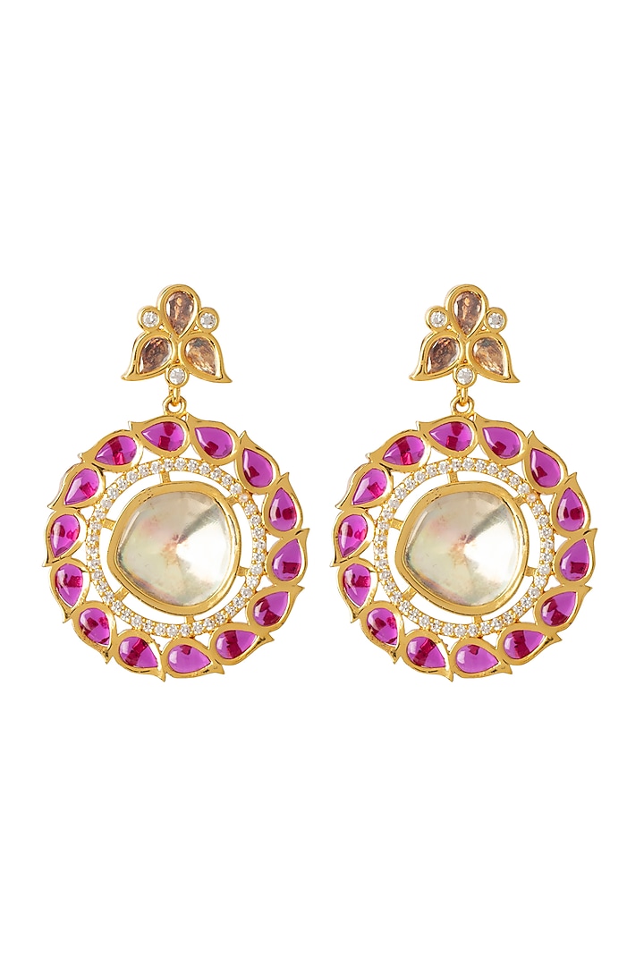 Gold Finish Pink Gemstone Necklace Set by Vivinia By Vidhi Mehra at Pernia's Pop Up Shop