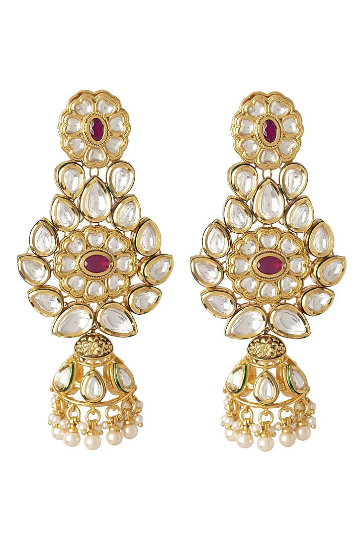 Gold Finish Red Stone Layered Necklace Set by Vivinia By Vidhi Mehra at Pernia's Pop Up Shop