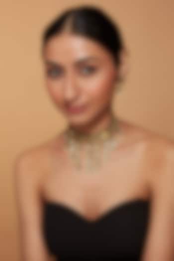 Gold Finish Multi-Colored Kundan Polki Choker Necklace Set by Vivinia By Vidhi Mehra at Pernia's Pop Up Shop