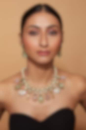 Gold Finish Multi-Colored Kundan Polki Necklace Set by Vivinia By Vidhi Mehra at Pernia's Pop Up Shop