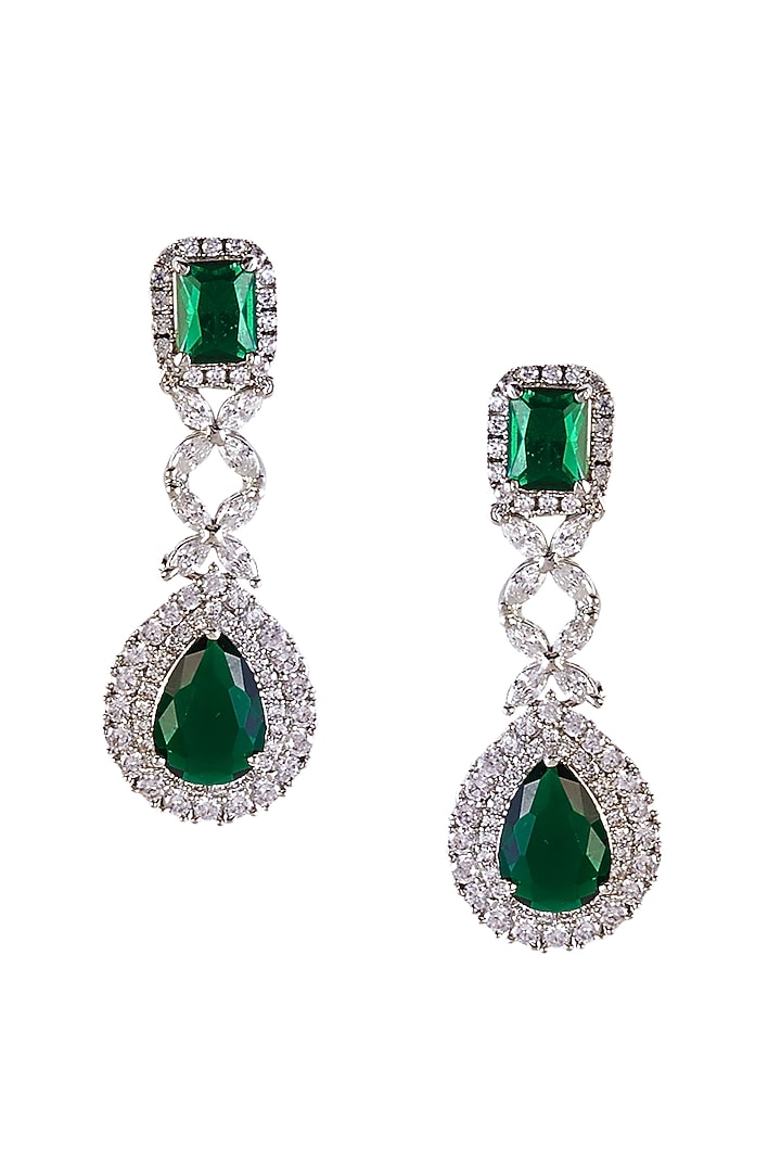 Silver Finish Emerald Stone & Zircon Necklace Set by Vivinia By Vidhi Mehra at Pernia's Pop Up Shop