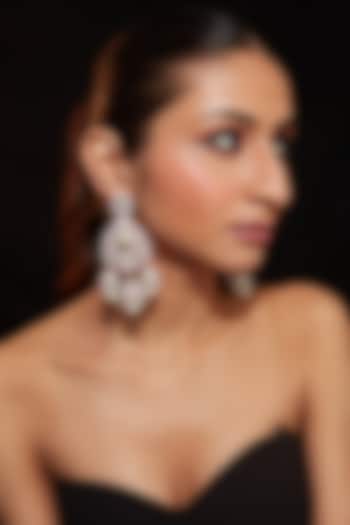 Silver Finish Zircon & Pearl Statement Earrings by Vivinia By Vidhi Mehra at Pernia's Pop Up Shop