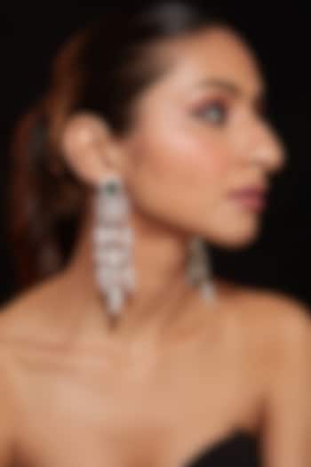 Silver Finish Zircon & Emerald Stone Statement Earrings by Vivinia By Vidhi Mehra at Pernia's Pop Up Shop