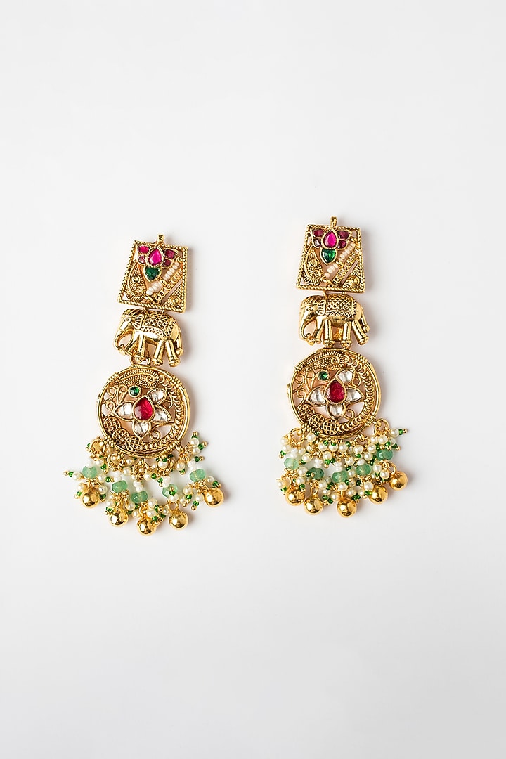Gold Finish Multi-Colored Beaded Temple Necklace Set by Vivinia By Vidhi Mehra at Pernia's Pop Up Shop