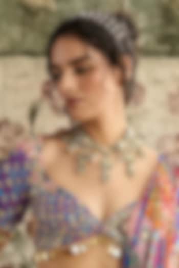 Gold Finish Kundan Polki & Pearl Statement Necklace Set by Vivinia By Vidhi Mehra at Pernia's Pop Up Shop