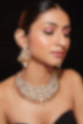 Gold Finish Kundan Polki & Pearl Necklace Set by Vivinia By Vidhi Mehra at Pernia's Pop Up Shop