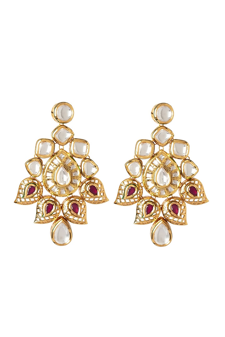 Gold Finish Kundan Polki & Pearl Necklace Set by Vivinia By Vidhi Mehra at Pernia's Pop Up Shop