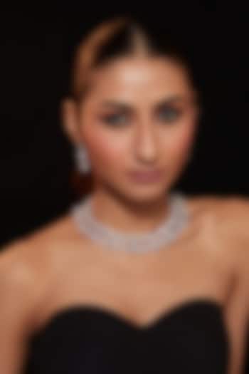 Silver Finish Zircon Floral Necklace Set by Vivinia By Vidhi Mehra at Pernia's Pop Up Shop