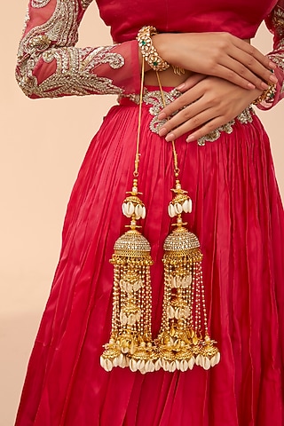 Gold Finish Shell Charms & Embellished Kaleeras (Set Of 2) by Vivinia By Vidhi Mehra