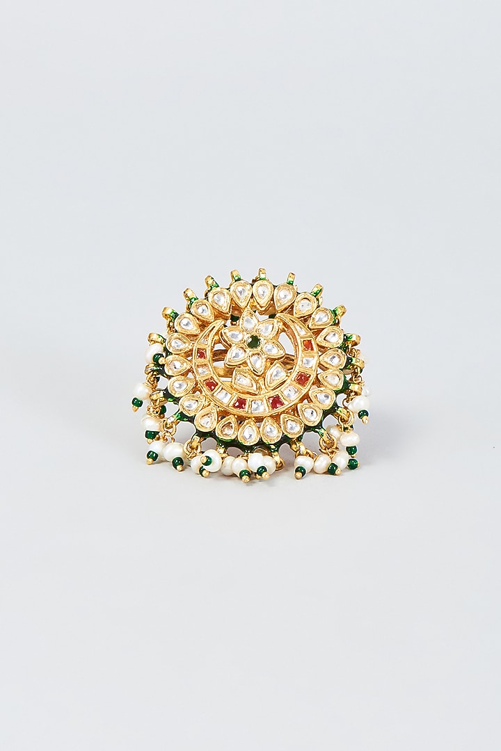 Gold Finish Kundan Polki Ring by Vivinia By Vidhi Mehra at Pernia's Pop Up Shop