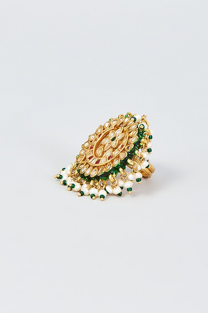 Gold Finish Kundan Polki Ring by Vivinia By Vidhi Mehra at Pernia's Pop Up Shop