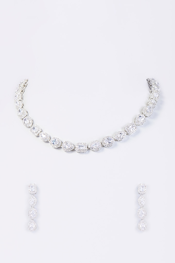 White Finish Zircon Necklace Set by Vivinia By Vidhi Mehra at Pernia's Pop Up Shop