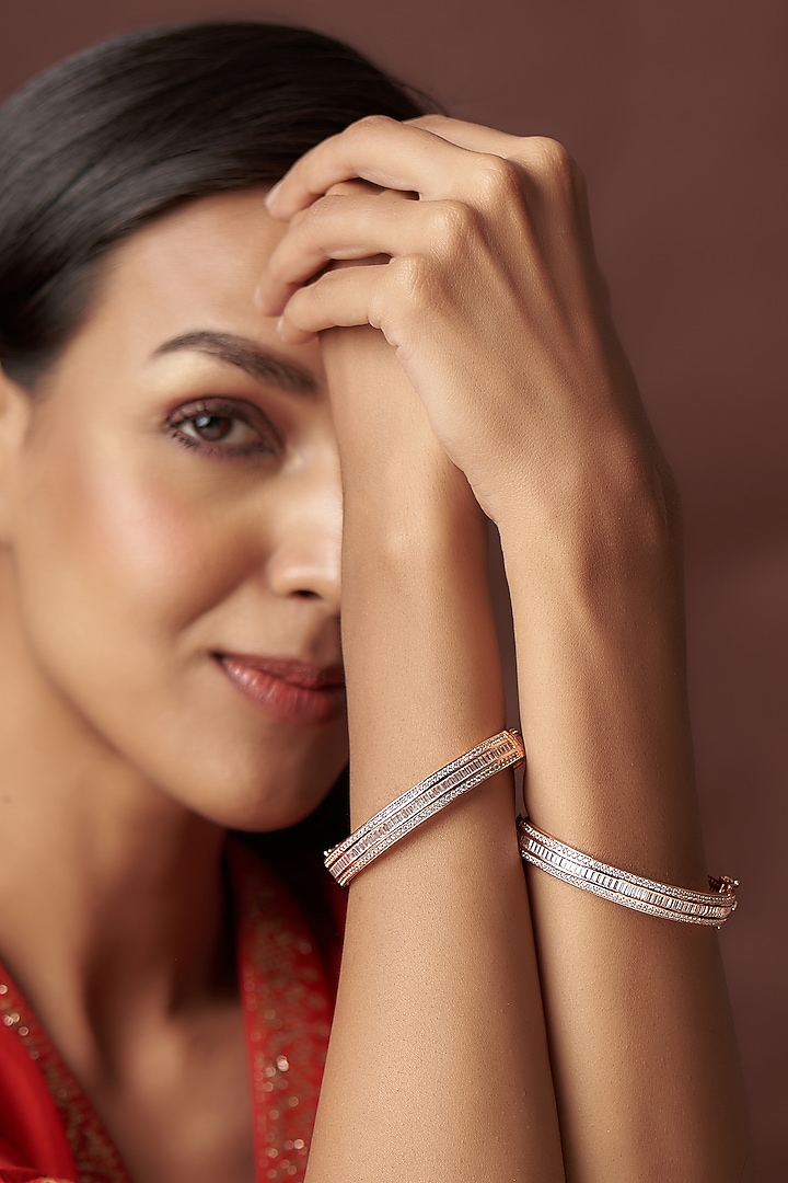 Rose Gold Finish Zircon Bangles (Set Of 2) by Vivinia By Vidhi Mehra at Pernia's Pop Up Shop