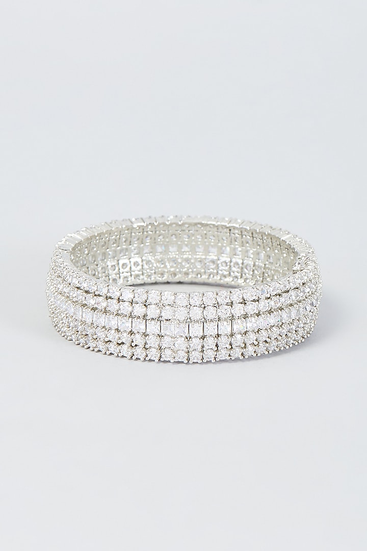 White Finish Zircon Bangle by Vivinia By Vidhi Mehra at Pernia's Pop Up Shop