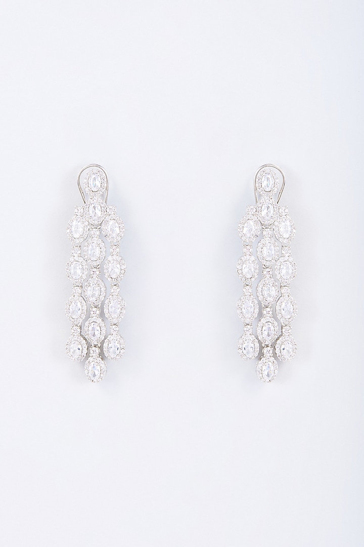 White Finish Zircon Dangler Earrings by Vivinia By Vidhi Mehra at Pernia's Pop Up Shop