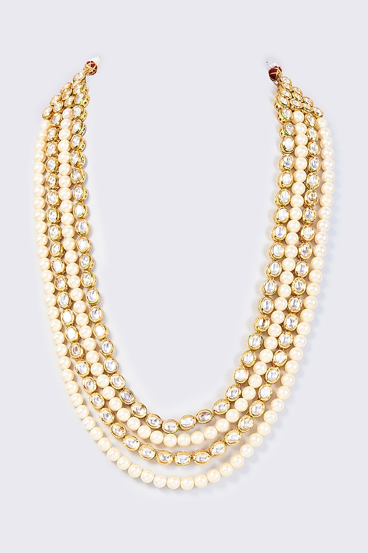 Gold Finish Pearl & Kundan Polki Mala by Vivinia By Vidhi Mehra at Pernia's Pop Up Shop