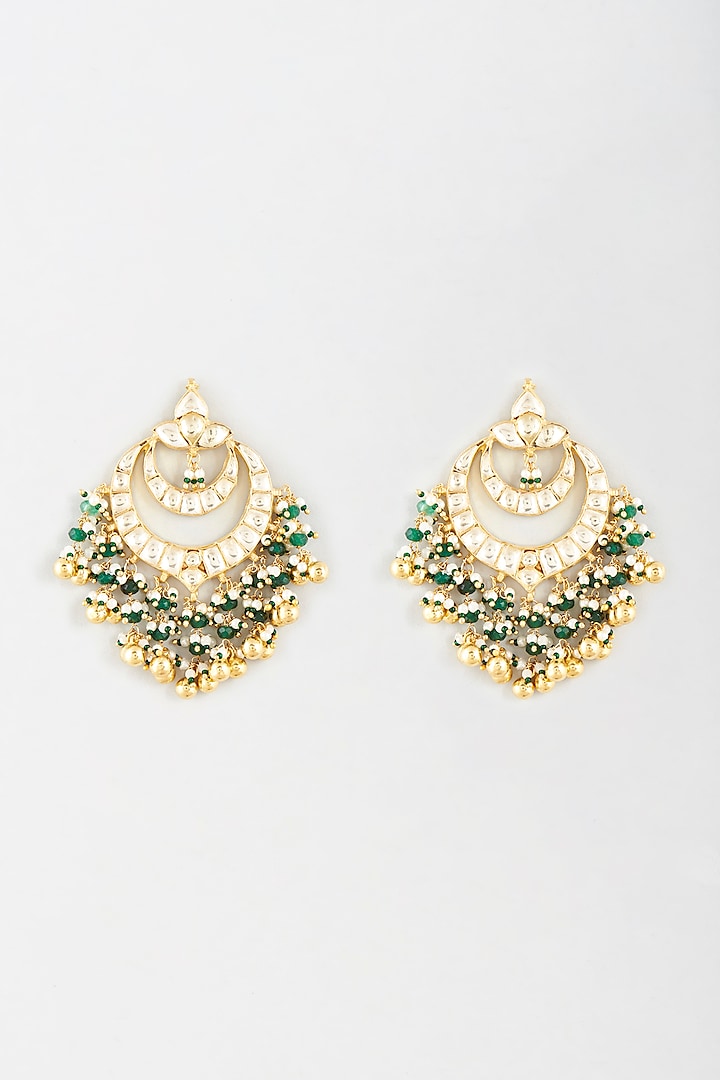 Gold Finish Chandbali Earrings With Kundan Polki & Beads by Vivinia By Vidhi Mehra