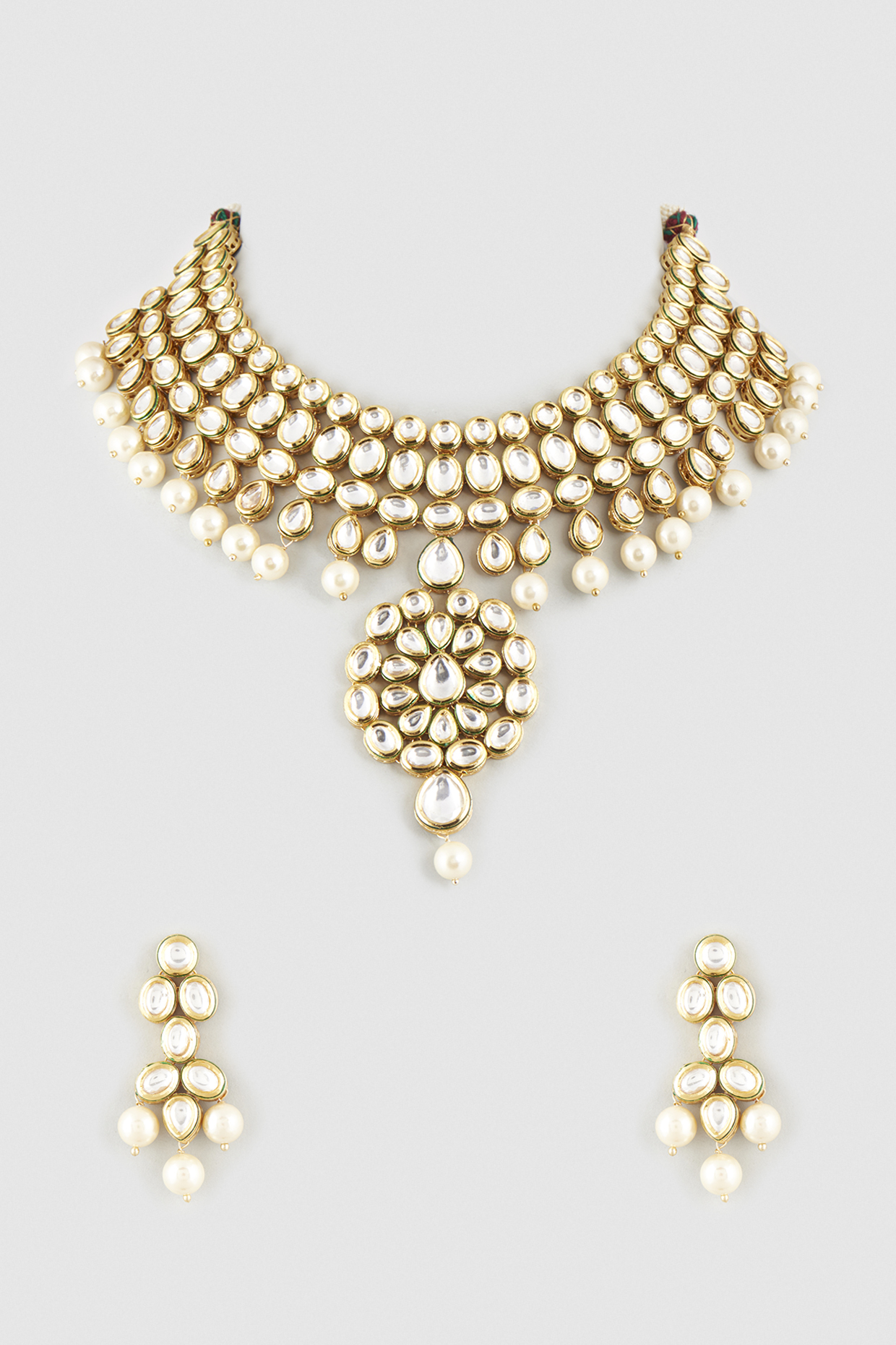 Gold Finish Kundan Polki Necklace Set In Mixed Metal by VIVINIA  Designer Jewellery